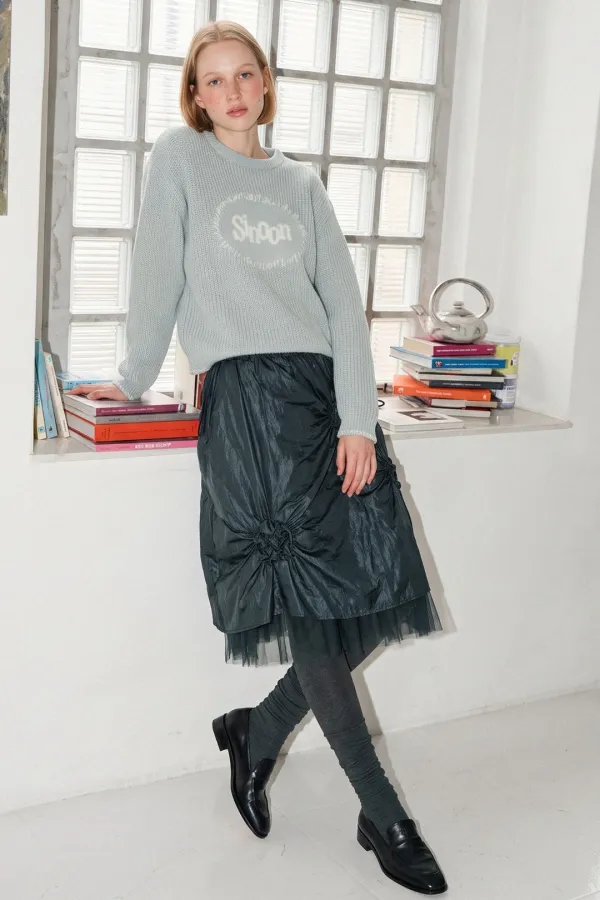 Flower Shirring Skirt (Dark Navy)