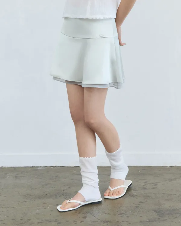 Satin flare layered mini skirt - mint