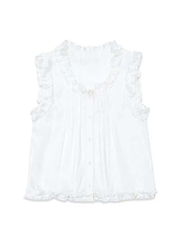 PIN TUCK SLEEVELESS BLOUSE (WHITE)
