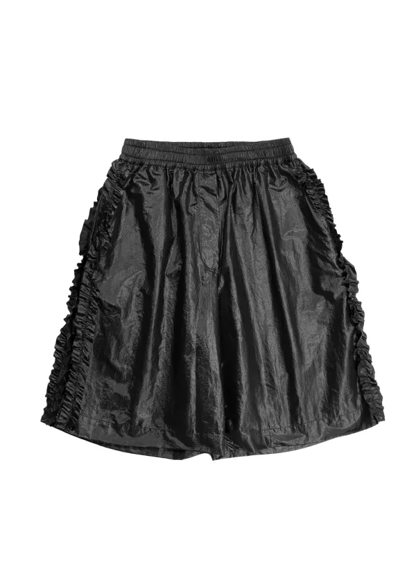 RUFFLE NYLON CULLOTTE PANTS - BLACK