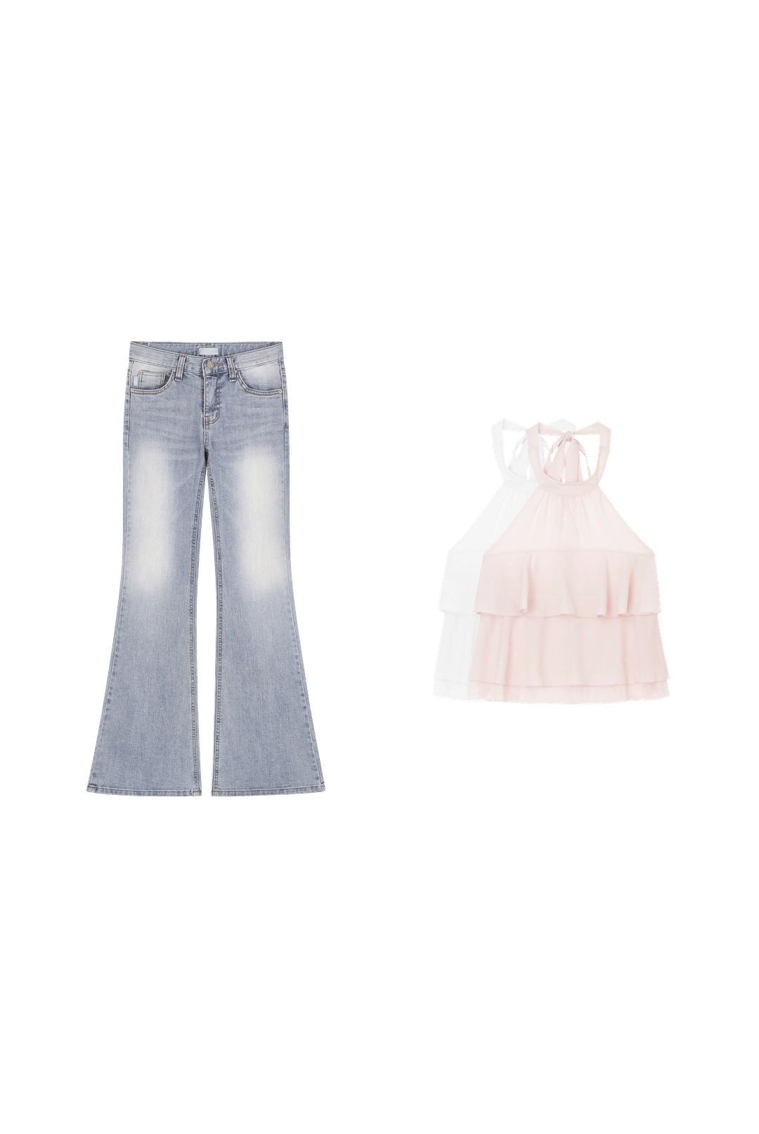 클리시어 Krystal bootcut jeans, Light Blue + Dear rosy chiffon halter blouse 상품 이미지 1