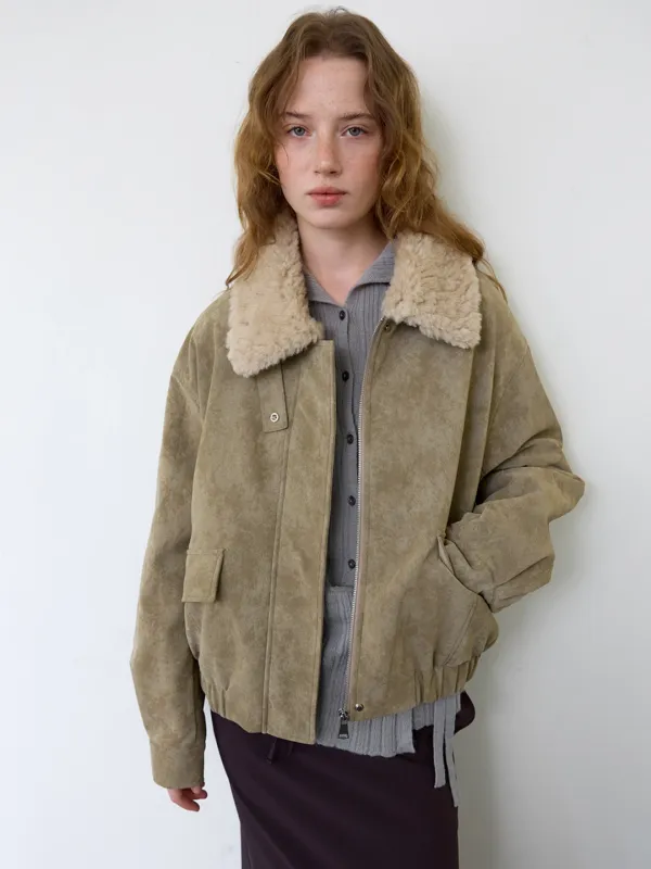 A SUEDE FUR COLLAR JUMPER_BEIGE