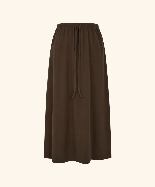 Letters Brushed Fleece Maxi Skirt (Brown)