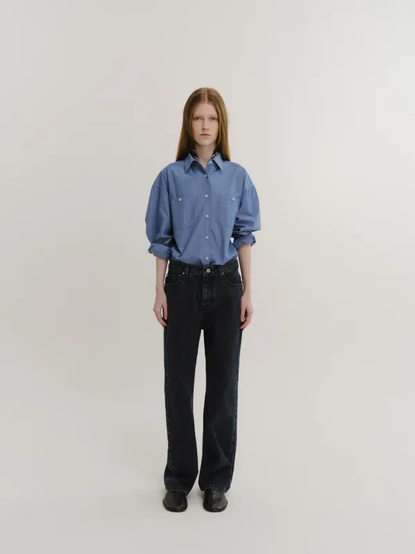 2nd | Over Fit Double Pocket Shirt (Blue)