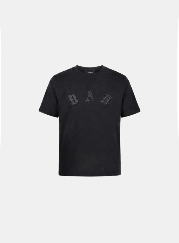 [w-tee26-146] Cosmo Bad Patch Short Sleeve T-Shirt - Dark Gray