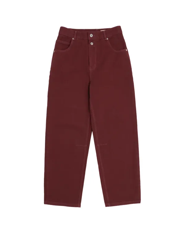 Washed Two Button Denim Pants_Burgundy