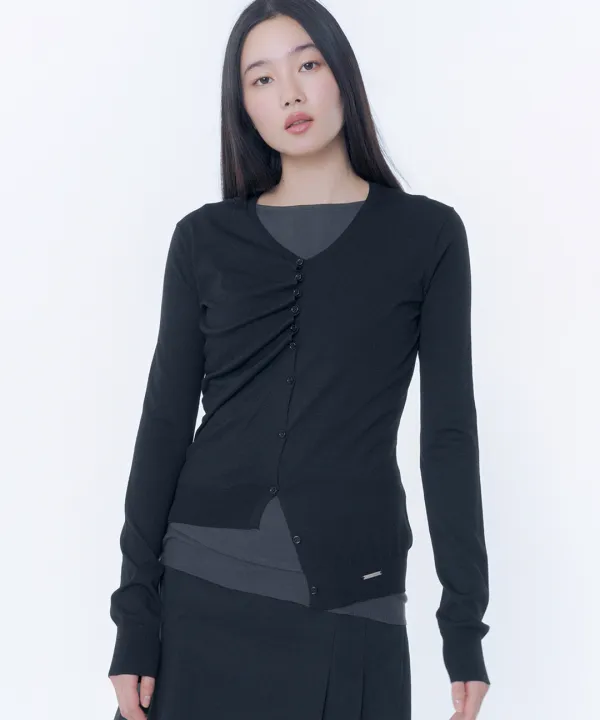 Half shirring button cardigan BLACK