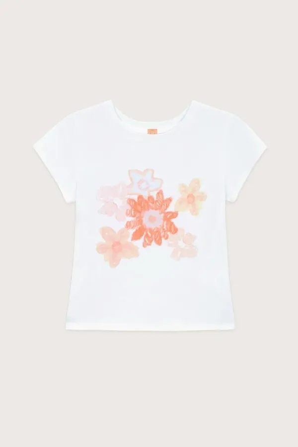 Flower Cap Sleeve T-Shirt (Pink)