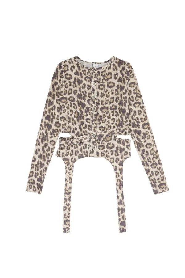 BELT-STRAP CARDIGAN LEOPARD