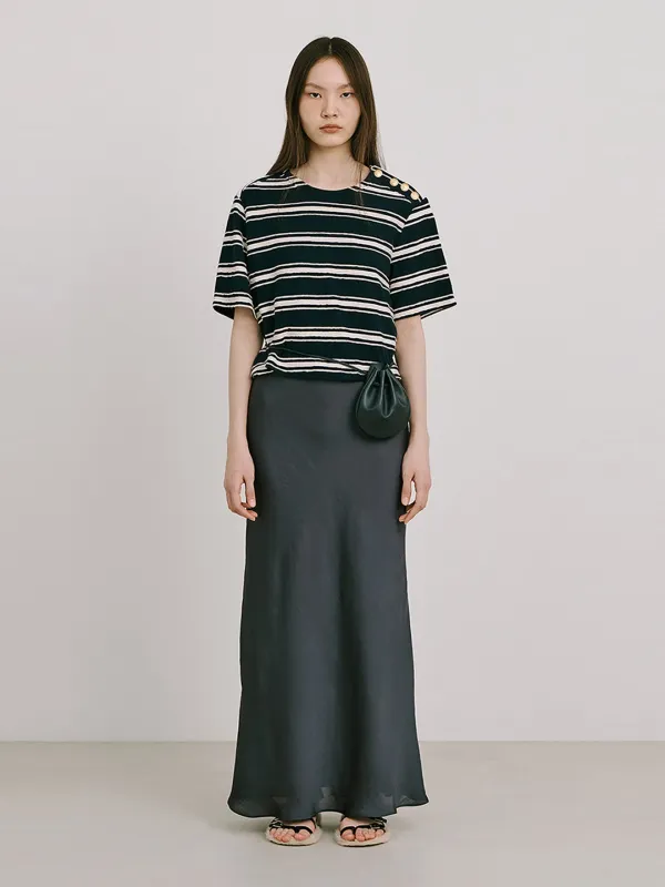 Stripe Jacquard Knit Short Sleeve T_Navy