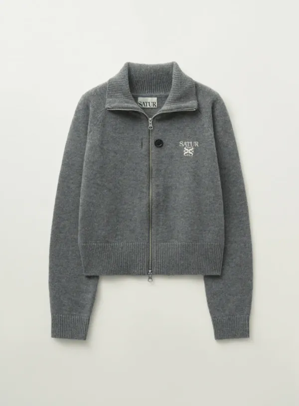 (W) Apero Logo Knit Zip-up - Deep Gray