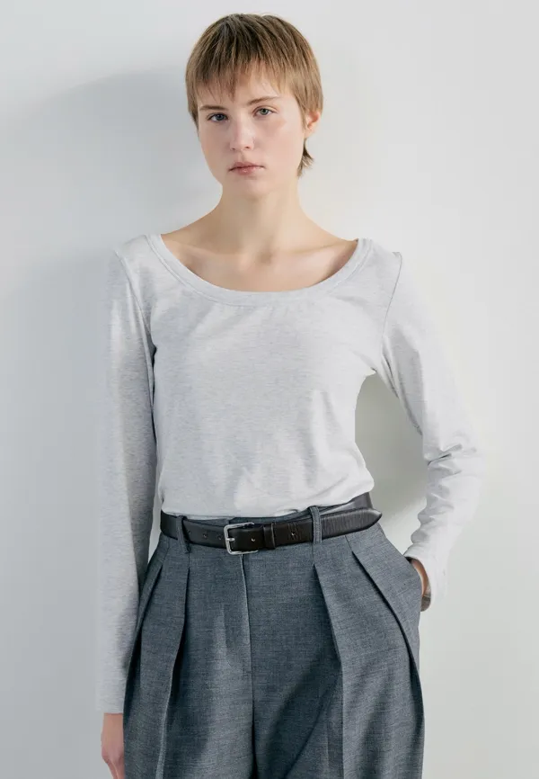 WIDE BOAT NECK LINE T-SHIRT - MELANGE GRAY