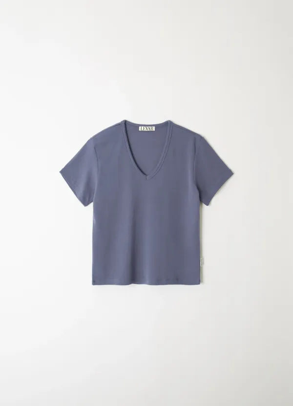 All-day Cotton V-neck T-shirt - Dusty Blue