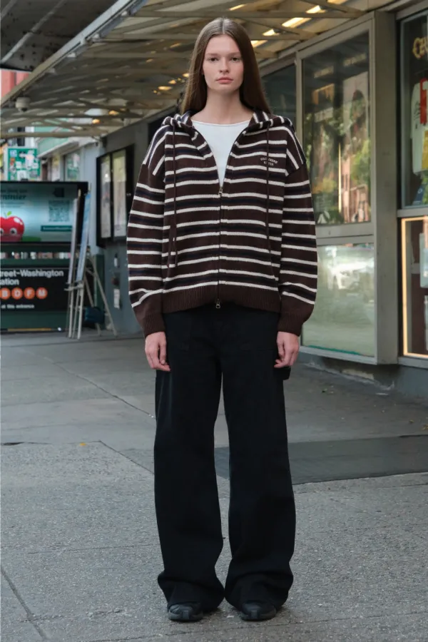 [Release] Coby Stripe Knit Zip-Up Hoodie - Brown