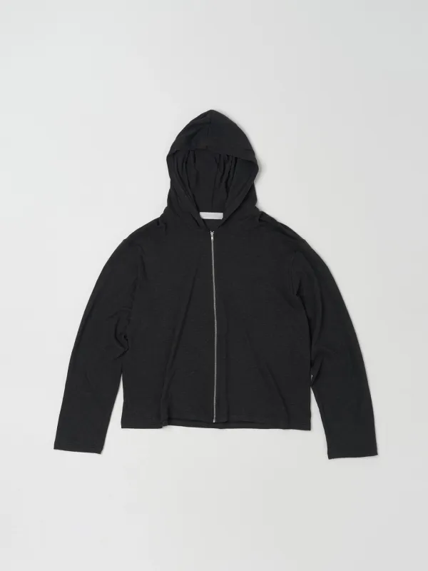 LINEN JERSEY ZIP HOODIE IN BLACK