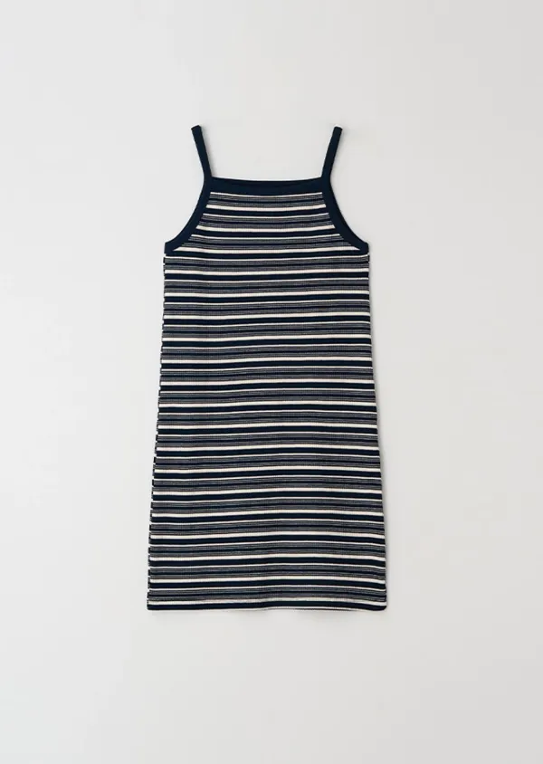 ribbed stripe sleeveless dress-navy