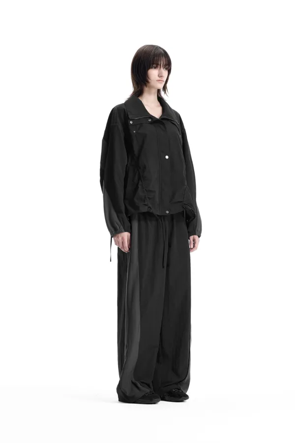 Linear Contrast Track Set-Up Jacket [ Black ]