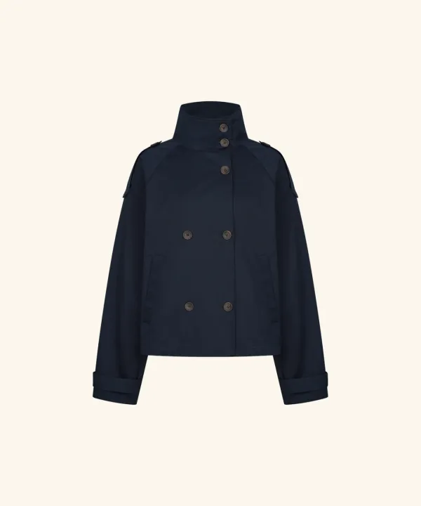 Heritage Cropped Trench Coat (Navy)