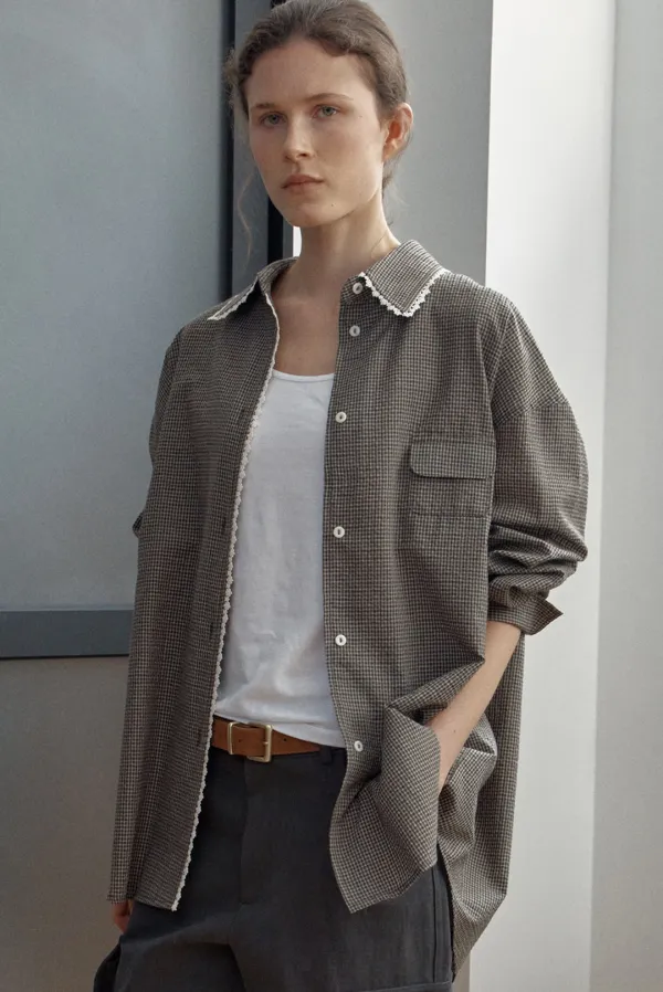 lace stripe shirts - brown