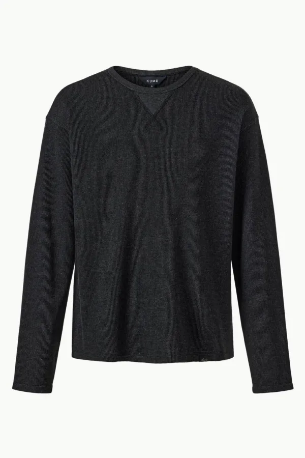 Men\'s Waffle Jersey Long Sleeves T-shirt, Charcoal