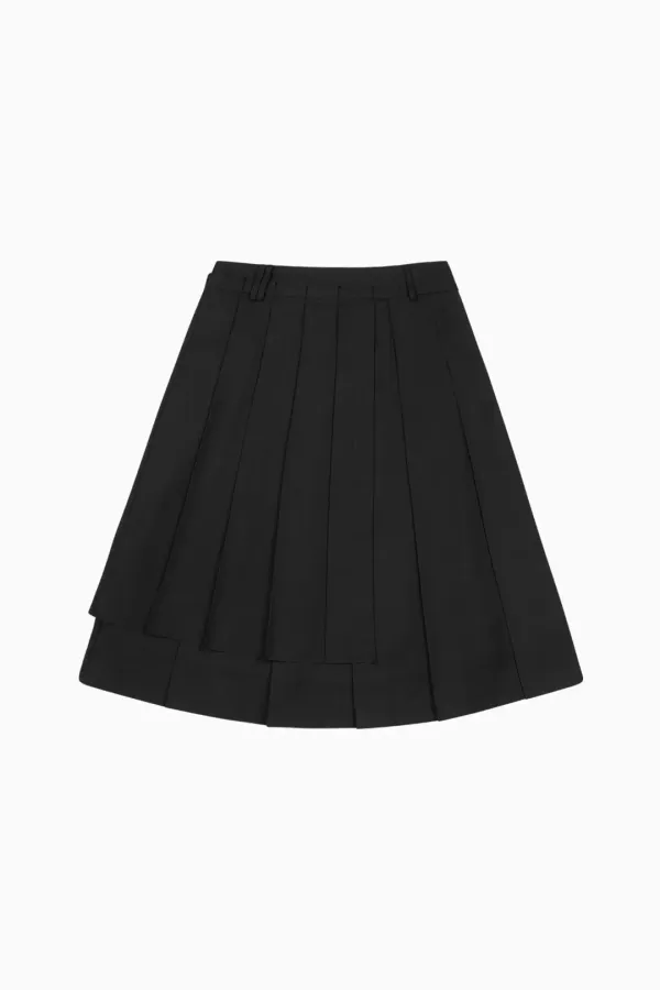 PLEATED LAYERED SKIRT, BLACK