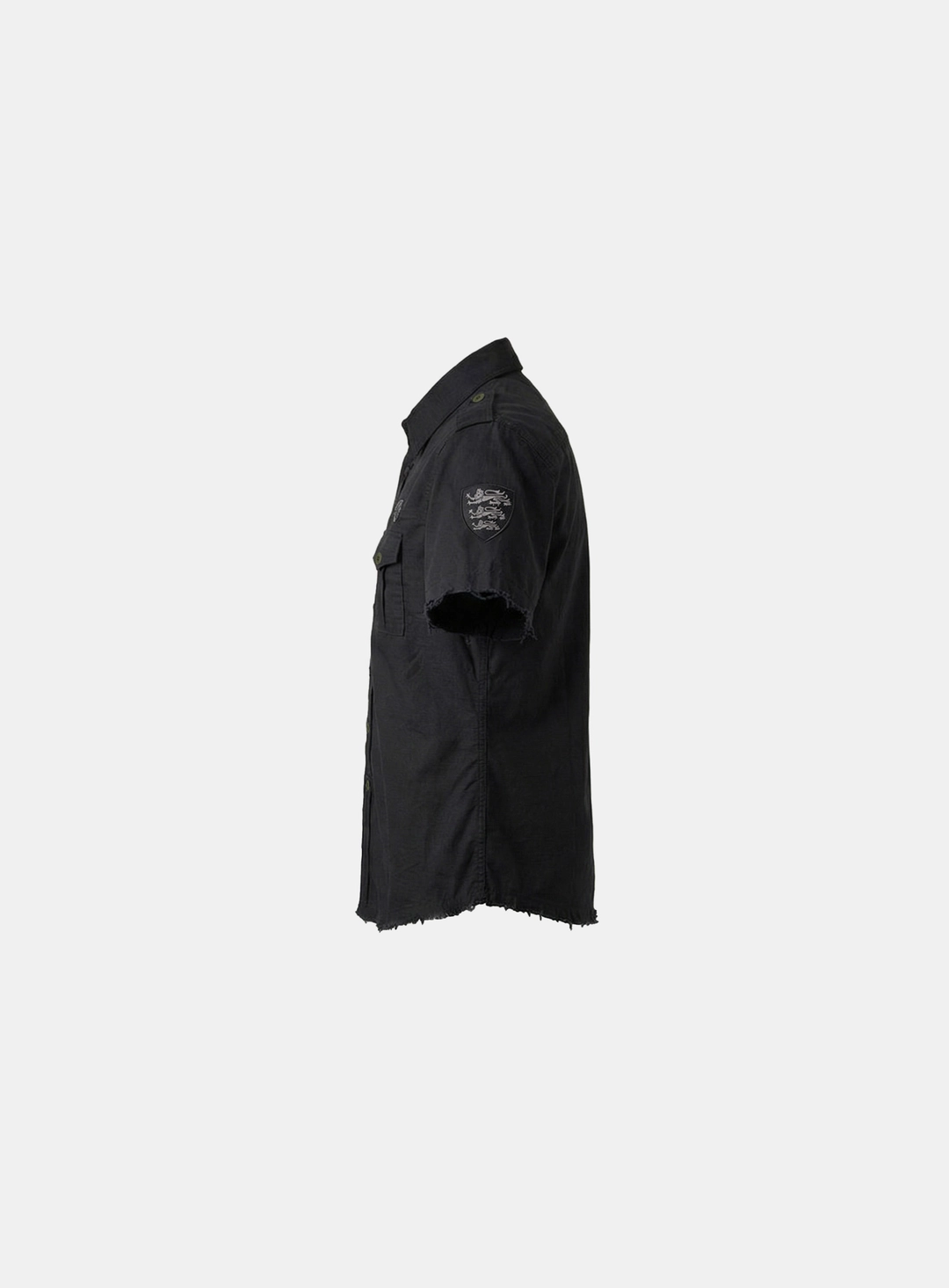 배드블러드 [w-sht26-015] Arc Epaulette Military Short Sleeve Shirt - Black 상품 이미지 2