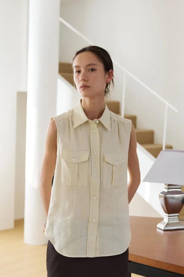 marina linen sleeveless shirt_cream