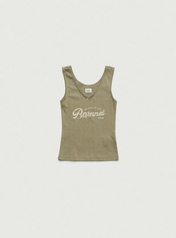 Lois Ribbed Logo Tank Top_Khaki