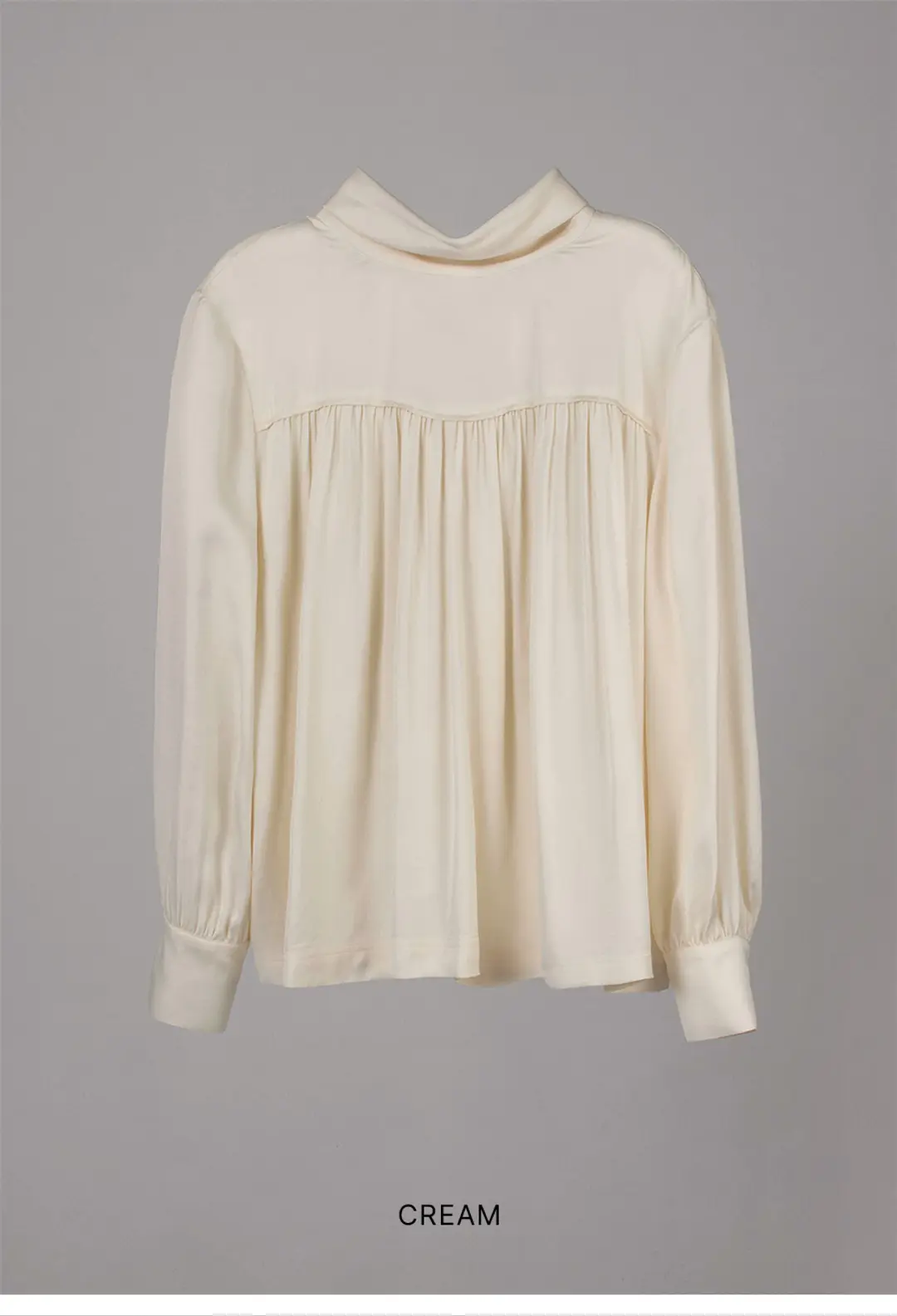 오버듀플레어 SATIN TIED SHIRRING BLOUSE_CREAM 상품 이미지 1