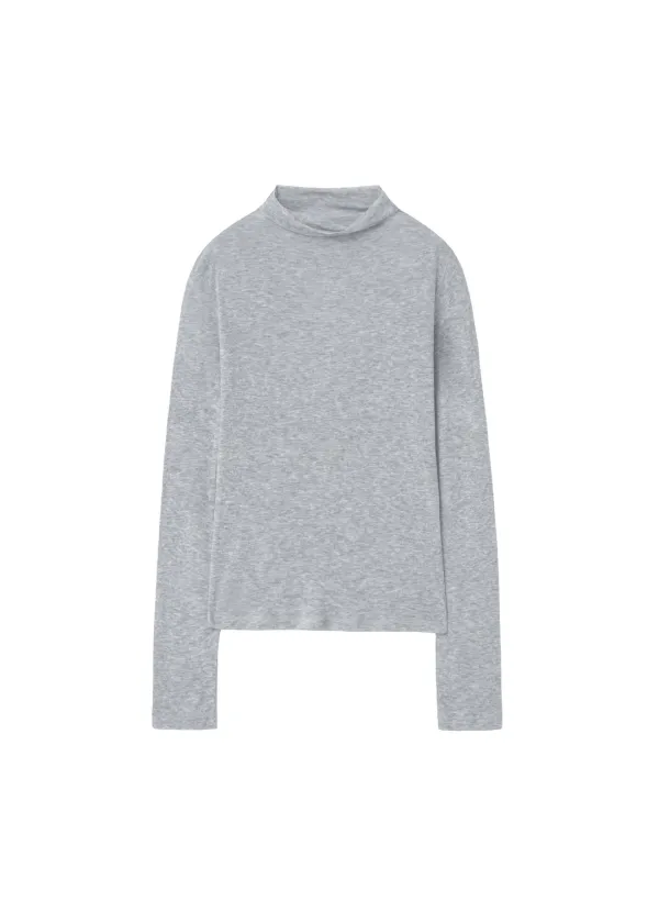 BASIC TENCEL TURTLE NECK T, MELANGE GRAY