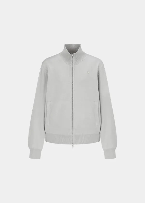 KNIT ZIP-UP CARDIGAN - GRAY