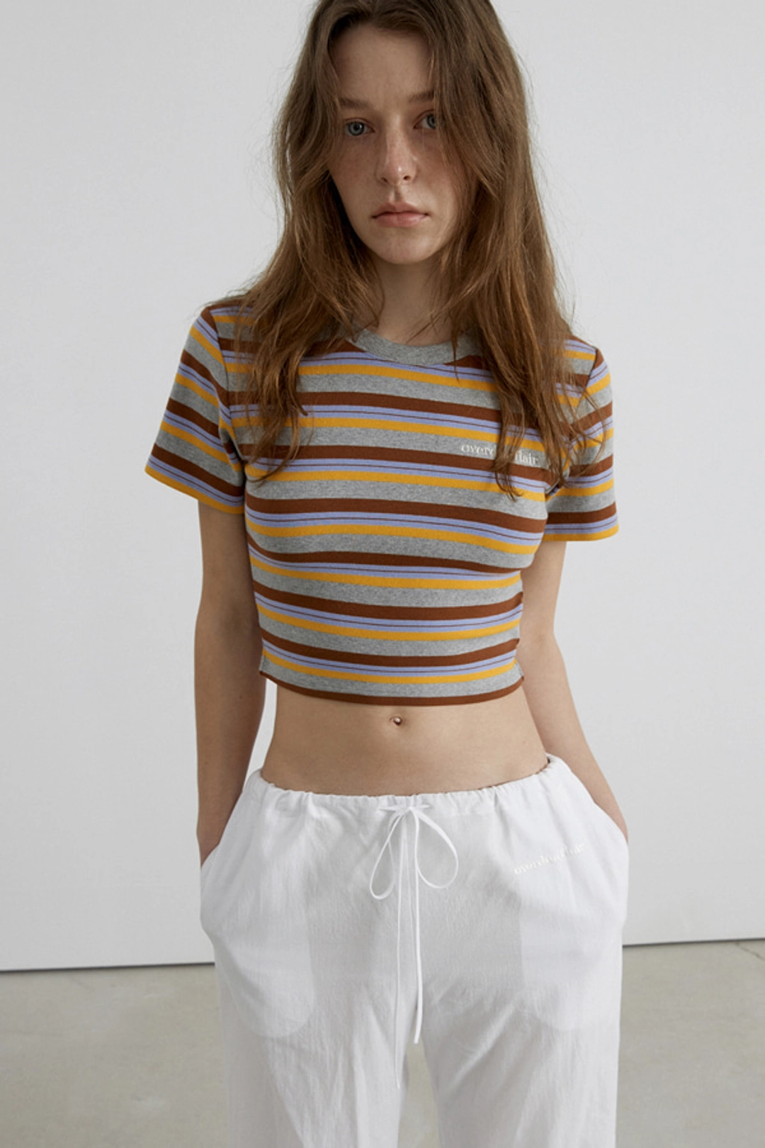 오버듀플레어 STRIPE CROP T-SHIRT_MELANGE GREY 상품 이미지 2