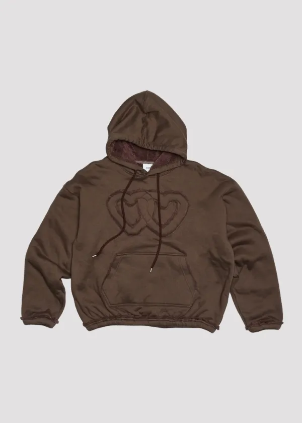 APPLIQUE SOFT LINING HOODIE HEART HEART BROWN