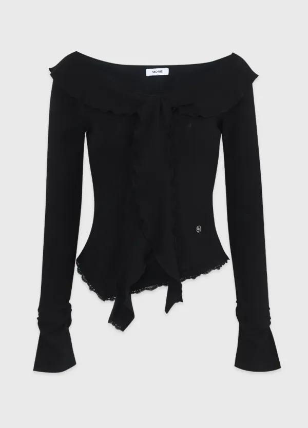  [44-120]  Sharaz Frill Lace Tee  샤라즈 프릴 레이스 티 (봄-가을-데이트룩-러블리-데일리룩-페미닌-슬림핏-여리-다이마루-긴팔-자체제작) 