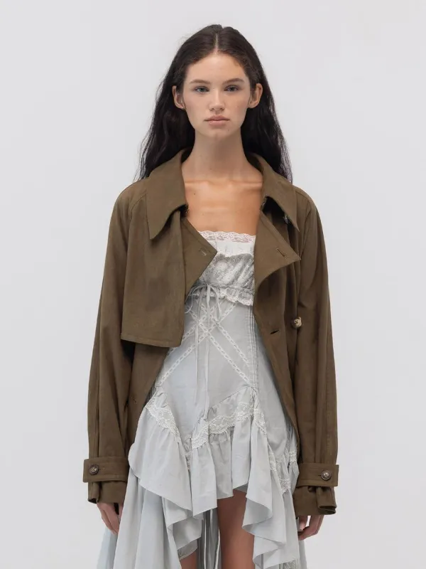 MUTE SUEDE TRENCH JACKET (KHAKI)