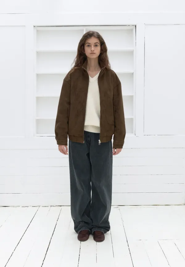 High neck suede harrington jacket (camel)