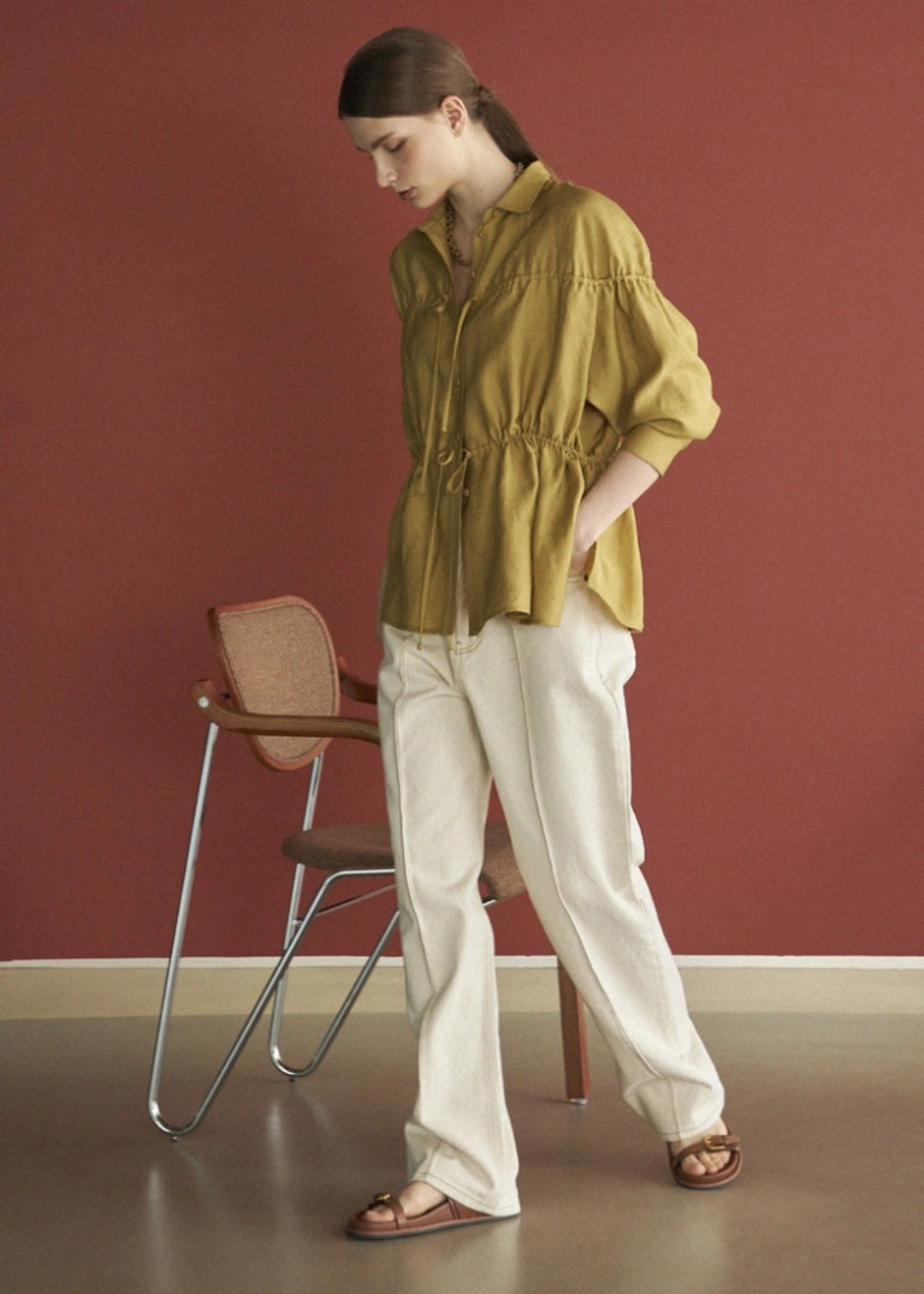 메종드이네스 STRING WRINKLE BLOUSE_MUSTARD 상품 이미지 2