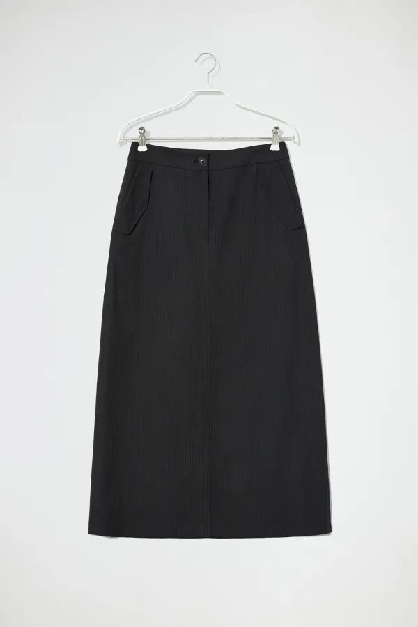 STRIPE SLIT H-LINE SKIRT - DARK GREY