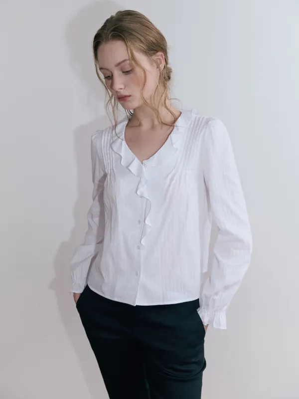 Ruffle Pintuck Blouse, White