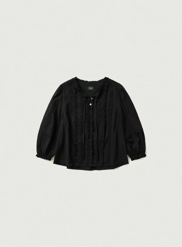 Pevia Frill Pintuck Blouse_Black [10월 중순 순차 배송]