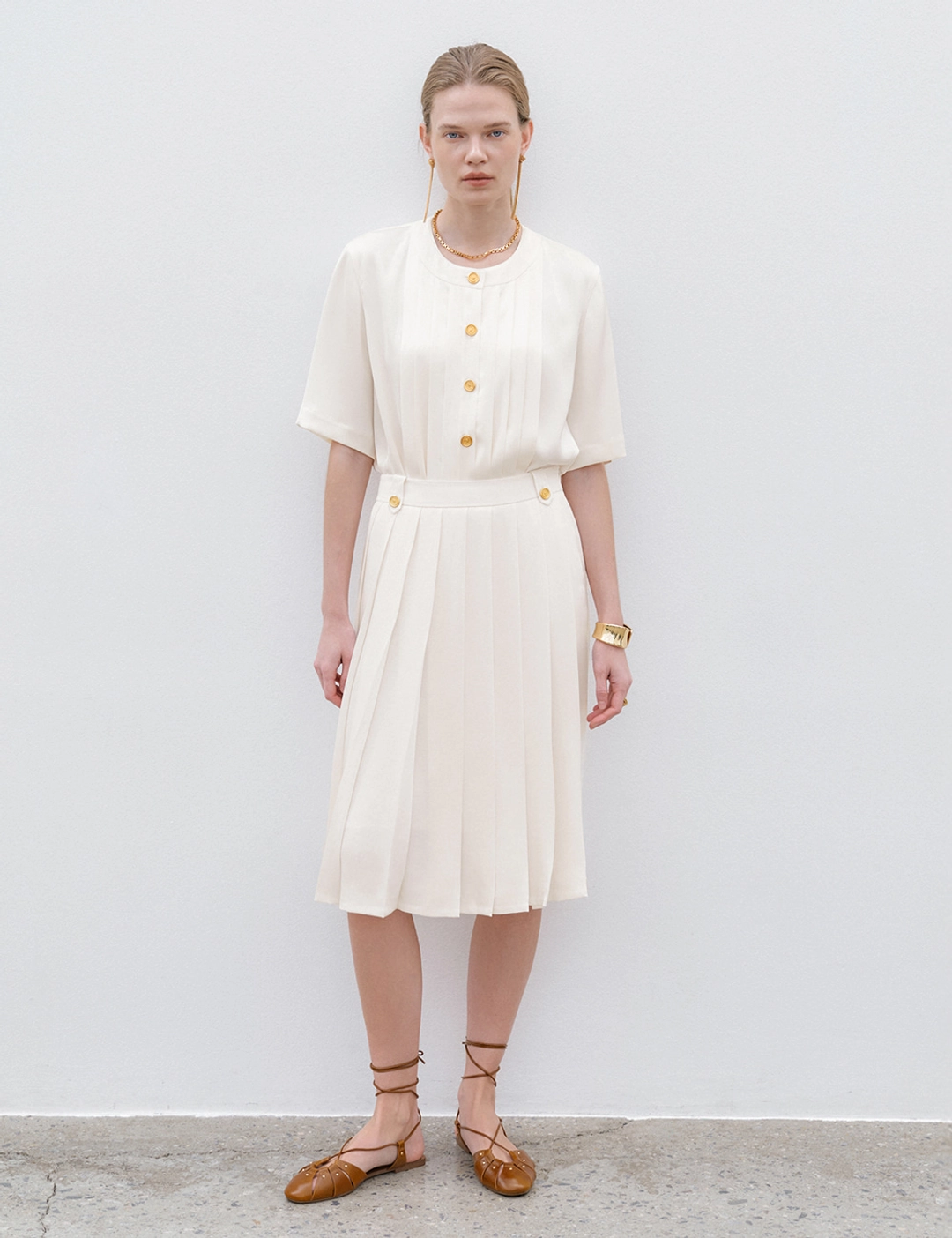 노미나떼 Clara Pleats Mid Skirt (Ivory) 상품 이미지 1