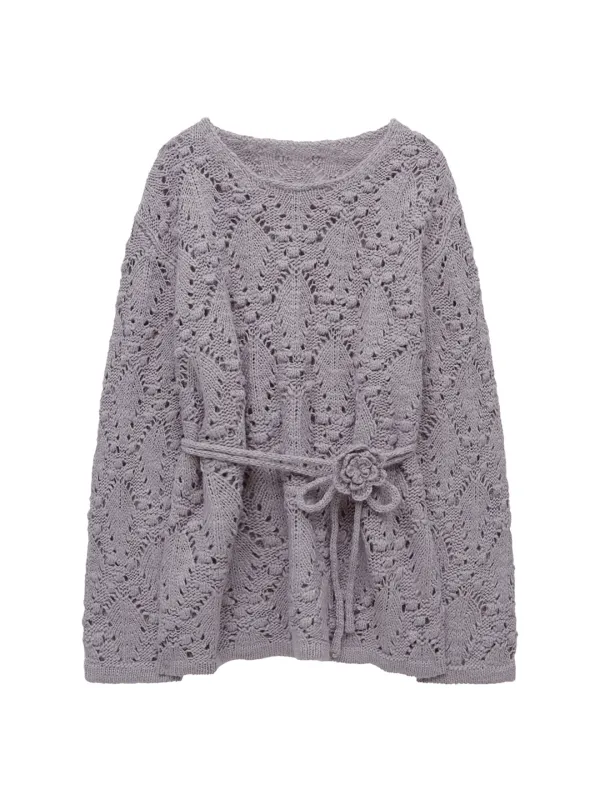 CORSAGE POINTELLE PULLOVER (PURPLE)