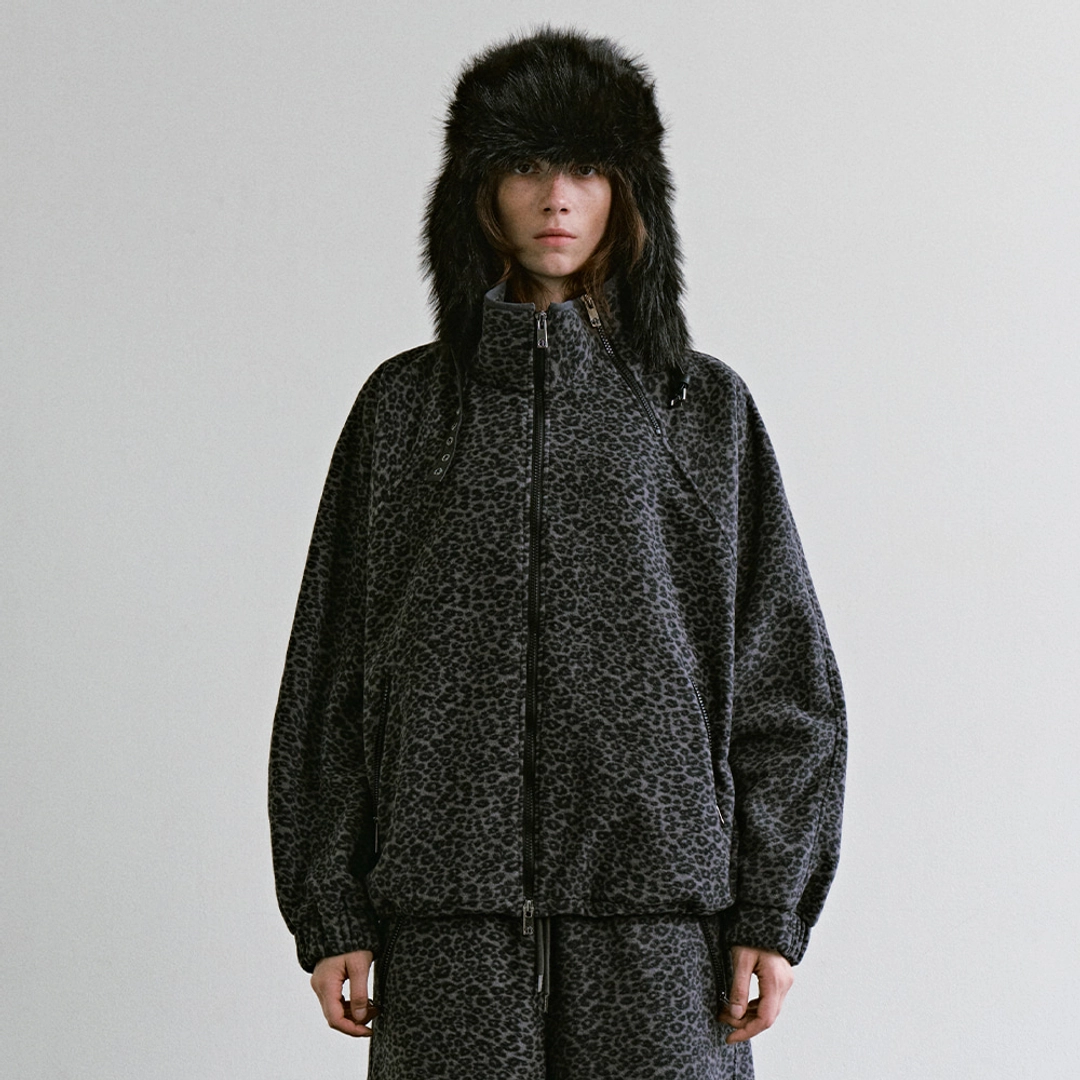 트리밍버드 Leopard Fleece Set-up Jacket [ Charcoal ] 상품 이미지 1