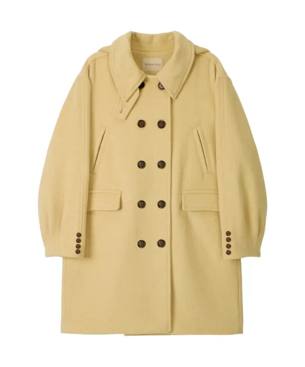 Wool Hood Detachable Double Coat-Butter