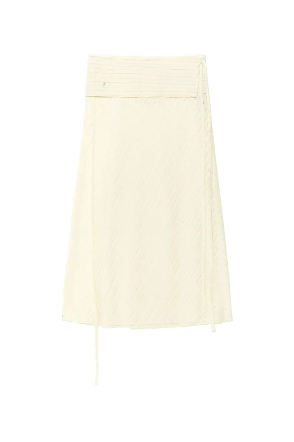 FOLDOVER LAYERED MAXI WRAP SKIRT IN IVORY