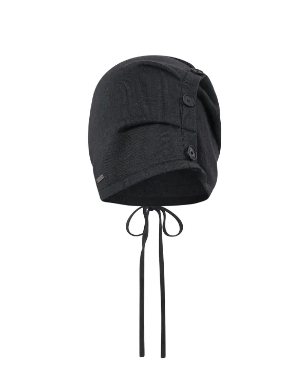 Cowl shirring string beanie CHARCOAL