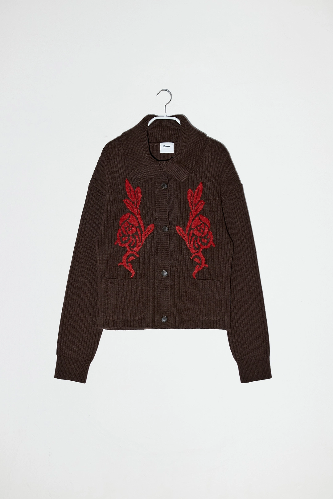 엔오르 MARINE COLLAR JACQUARD CARDIGAN - BROWN 상품 이미지 1
