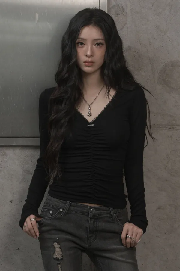 Lace Shirring Top (black)