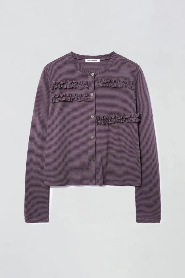 [1차 리오더] STRIPE FRILL CARDIGAN_GREY