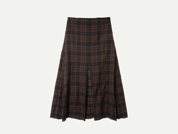 Via Karen check long skirt (Brown check)